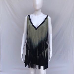 Foley+ Corinna Black and Grey Silk Fringe Dress